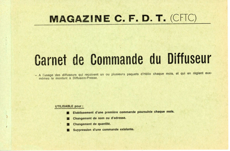 [Carnet de commande du diffuseur du magazine CFDT]