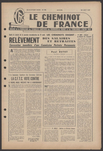 Cheminot de France n°473, août 1957