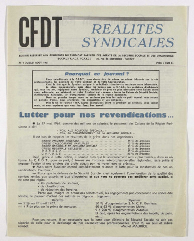 Réalités syndicales n°1 de juillet 1967