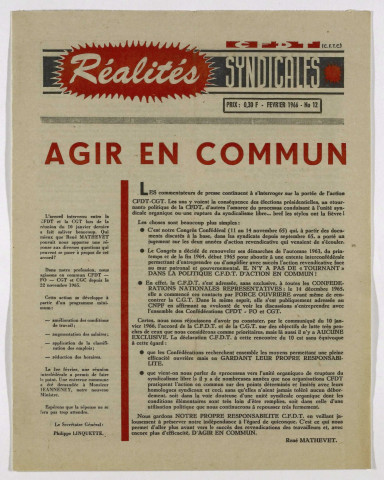 Réalités syndicales n°12 de février 1966