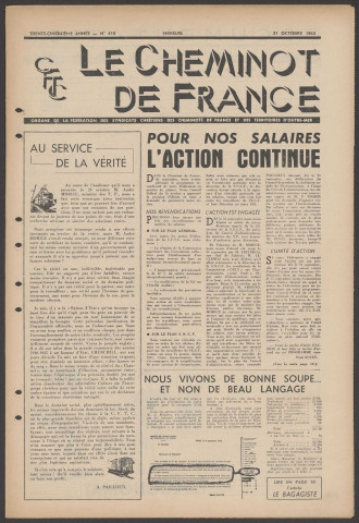 Cheminot de France n°415, octobre 1952