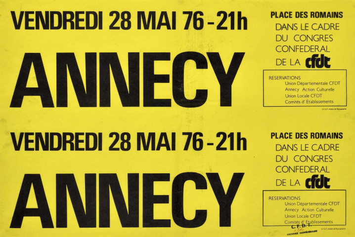 Vendredi 28 mai 76 - 21h. Annecy. Place des Romains, dans le cadre du congrès confédéral de la CFDT...