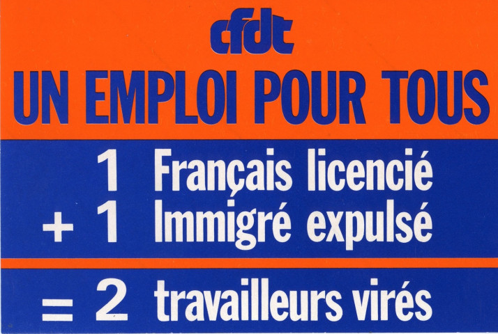 [Autocollant bleu et orange "Un emploi pour tous"]