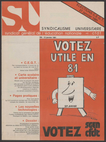 Syndicalisme universitaire n°796, 12 janvier 1981