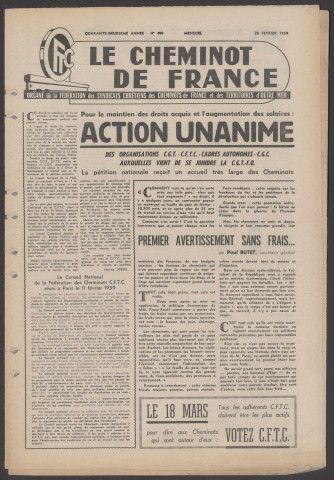 Cheminot de France n°491, février 1959