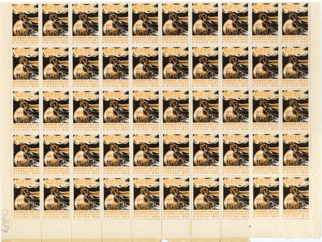 [Planche de timbres CFTC "Solidarité avec les travailleurs d'Outre-mer"]