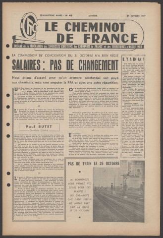 Cheminot de France n°475, octobre 1957