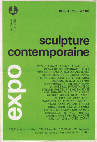 Espace Belleville. 18 avril-15 mai 1985. Sculpture contemporaine, expo.