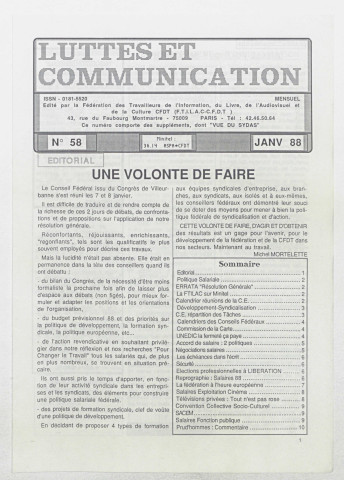 Luttes et communication n°58 de janvier 1988