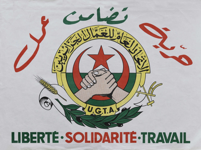 [caractères arabes]. UGTA. Liberté, solidarité, travail.