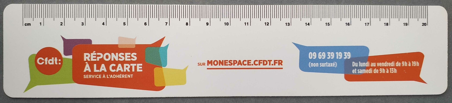 [Double décimètre : [Recto] Réponses à la carte... [Verso] La CFDT à vos côtés au quotidien !...]
