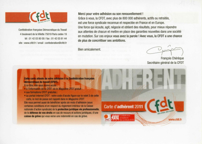 [Carnet d'adhérent CFDT 2011]