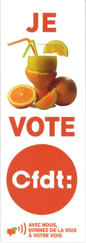 [Marque page "Je vote CFDT. Avec nous donnez de la voix à votre voix" : [Recto] fond blanc [Verso] fond noir]
