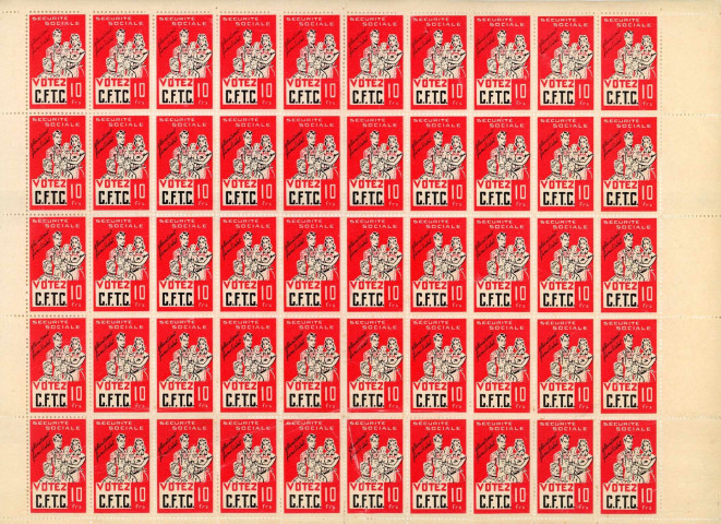 [Planche de timbres "Sécurité sociale. Allocations familiales. Votez : CFTC"]
