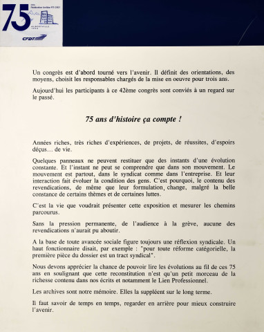 Exposition sur les 75 ans de la fédération