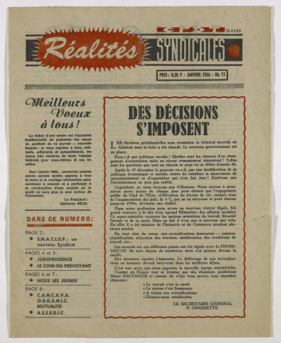 Réalités syndicales n°11 de janvier 1966