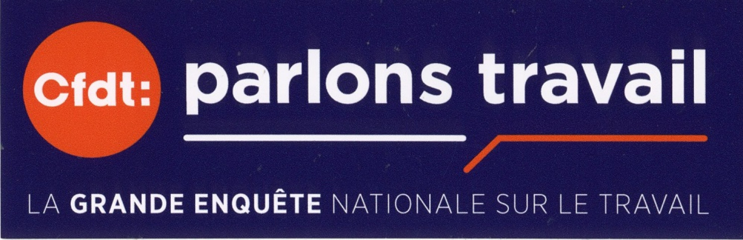 [Autocollant bleu marine "Parlons travail. La grande enquête nationale sur le travail"]