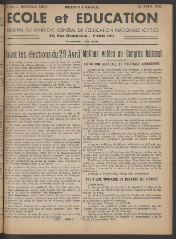 n°104, 25 avril 1952