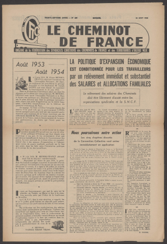 Cheminot de France n°437, août 1954