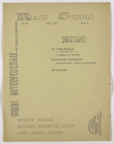 Réalités syndicales n°20 de juin 1967