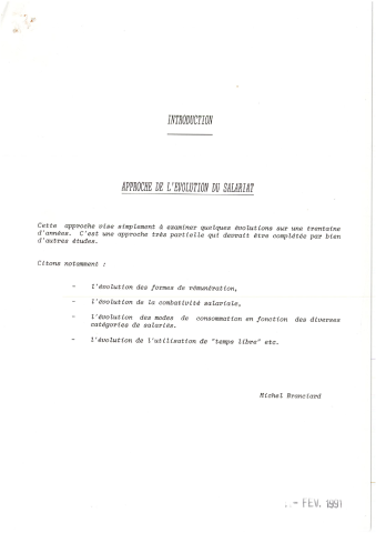 Compilation des études réalisées pour la CFDT et n'ayant pas fait l'objet d'une publication