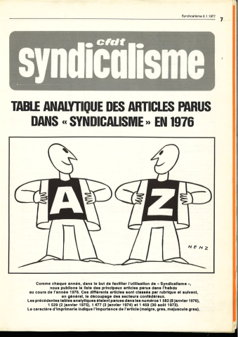 Tables analytiques/index des articles parus dans Syndicalisme Hebdo.