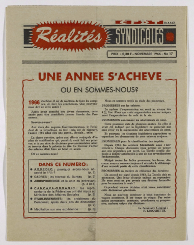 Réalités syndicales n°17 de novembre 1966