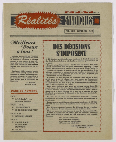 Réalités syndicales n°11 de janvier 1966