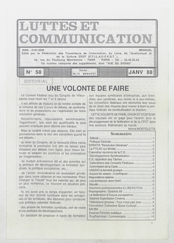 Luttes et communication n°58 de janvier 1988