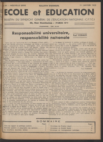 n°99, 31 janvier 1952