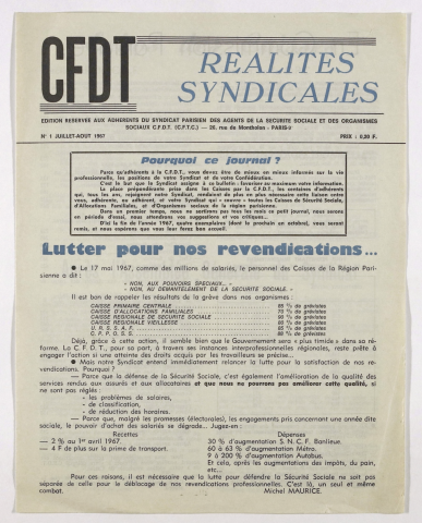 Réalités syndicales n°1 de juillet 1967