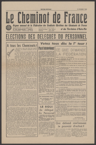 Cheminot de France n°, février 1949