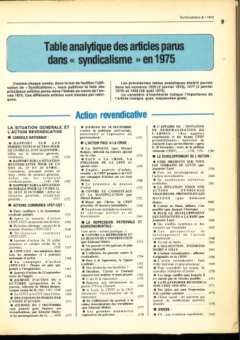 Tables analytiques/index des articles parus dans Syndicalisme Hebdo.