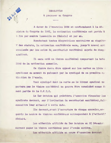 18ème congrès confédéral, 26-27 juin 1937, Paris
