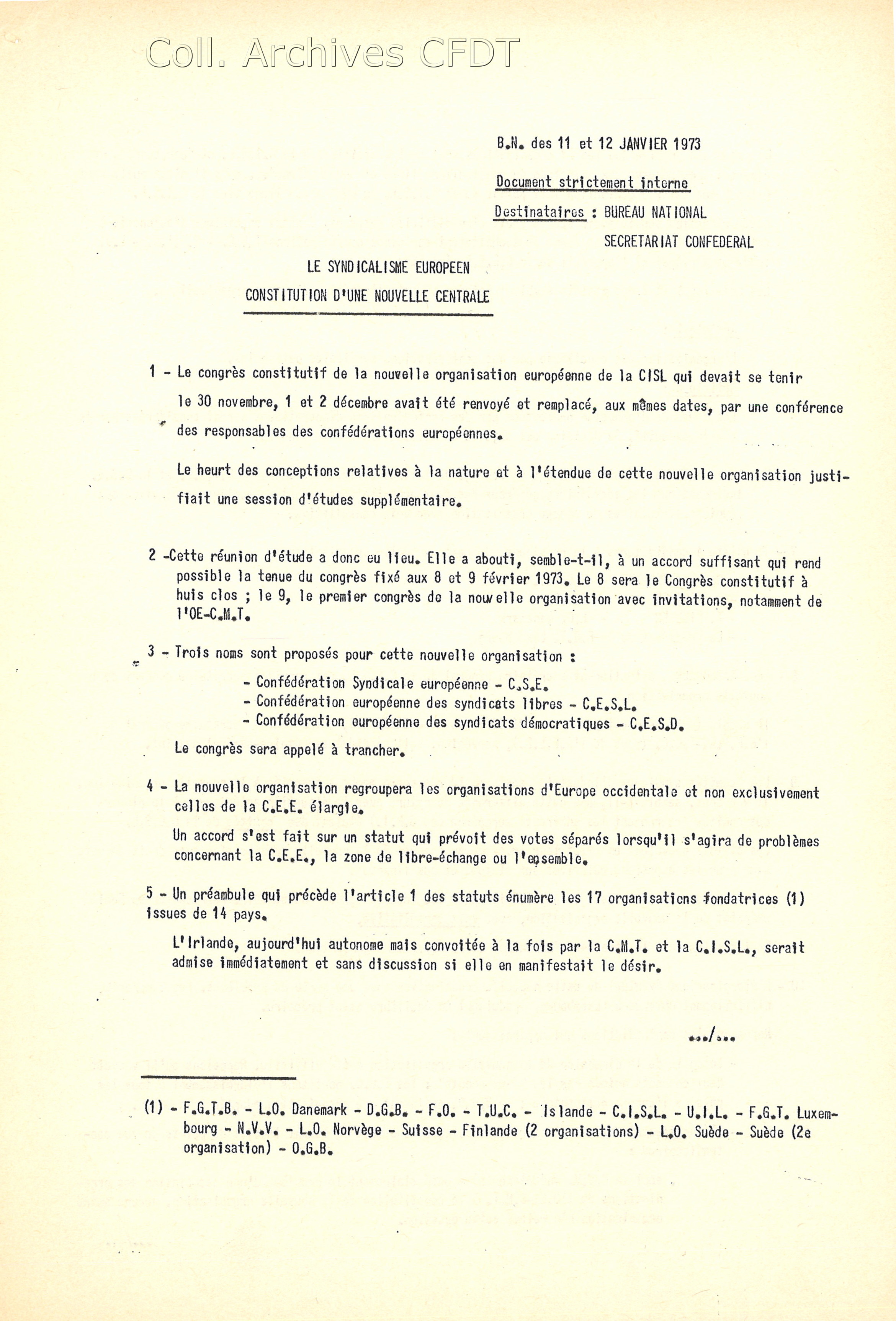 La Cfdt Et La Creation De La Ces 1973 Archives De La Cfdt